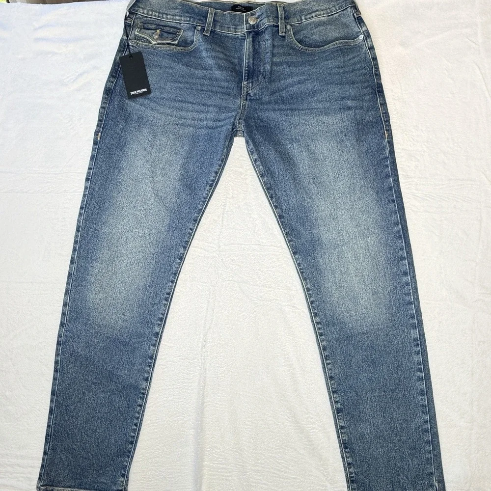 True‎ Religion Rocco Relaxed Skinny Jeans 38x32 Flap Pocket Y2K Medium Fog Wash